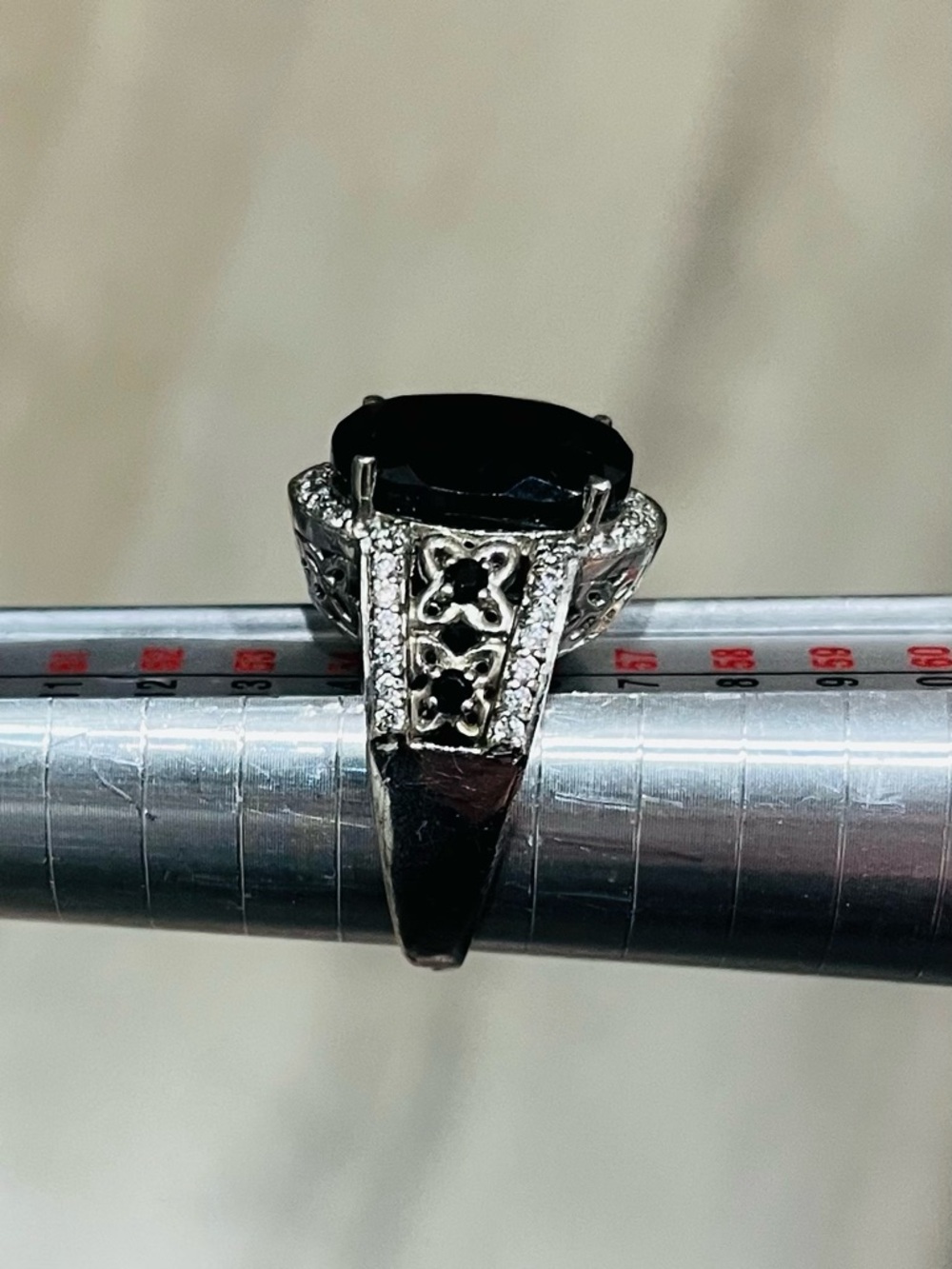 Vintage Sterling Silver Black Onyx Cocktail Ring DP 925 Size 7.25 - Picture 11 of 15